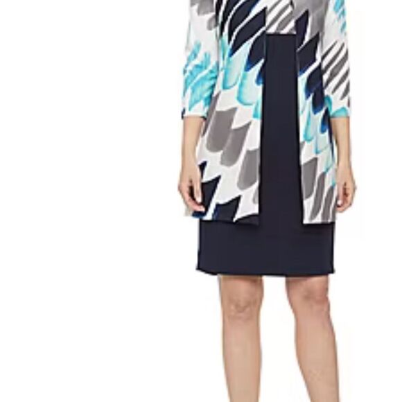 Danny and Nicole Sleeveless Dress Jacket Set 10 Blue Sheat Cardigan Color Wave - Picture 12 of 12